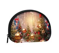 Merry Christmas-5 Mini Zipper Coin Purse, Small Travel Organizer with All-Over Print, Durable Polyester Fabric, Compact Pouch for Coins,Keys