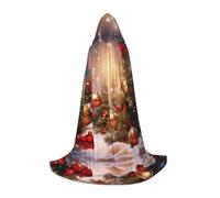 (Merry Christmas-5) Print Hooded Cape For Teenagers Costume Party, Halloween Hooded Cape Soft and Elastic,M