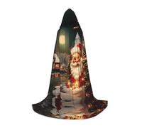 (Merry Christmas-6) Print Hooded Cape For Teenagers Costume Party, Halloween Hooded Cape Soft and Elastic,S