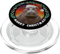 Merry Christmas African Hippo Kruger Safari Holiday Funny PopSockets PopGrip for MagSafe