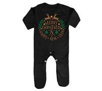 Merry Christmas and a Happy New Year Baby Romper Jumpsuit with feet, 0-3 Months, Black