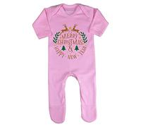 Merry Christmas and a Happy New Year Baby Romper Jumpsuit with feet, 3-6 Months, Pastel Pink