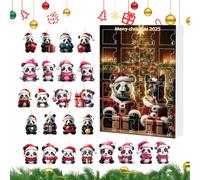 Merry Christmas and Advent 2025 - Cute Panda Christmas Decoration | 2D Acrylic Holiday Countdown Calendar, 24 Day Cartoon Animal Charm Pendant for Window, Car, Rearview Mirror, Wall, Door, Tree Decor