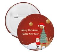 Merry Christmas And Happy New Year Badge Metal Round Pins, Lightweight Brooch for Backpack, Fashion Button Pins Badge for Shirts, Jackets, Shawl Coat, Unisex, 12PCS, Tinplate, metal round pins