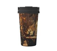 Merry Christmas and Happy New Year Print Insulated Coffee Tumbler, 500ml Leakproof Stainless Steel Travel Mug, Double Walled, Hot & Cold Drinks - Perfect for Commuting, Office, Home