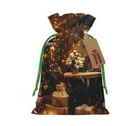 Merry Christmas And Happy New Year Printed Drawstring Gift Bags-Xmas Candy Bag,M Green Christmas Ribbon