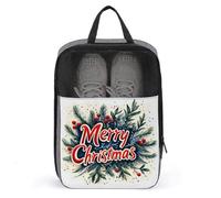 Merry Christmas and Holly Mistletoe Shoe Bag for Travel Daily Use Anti-dust Storage Carrier Golf Shoe Pouch