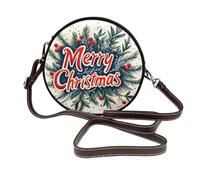 Merry Christmas And Holly Mistletoe Women Round Crossbody Bags Leather Sling Bag Purse