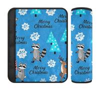 Merry Christmas Animals Raccoon Blue seat Belt Strap,Stop seat Belt Cutting into Neck,carseat Belt Pads for SUV Auto Van funda para cinturón de carro 2 Pack
