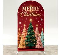 Merry Christmas Arch Backdrop Wall Background for Winter 3.3x6.9ft | Spandex Fitting Round Top Arch Stand for Party Decor Family Arch Covers for Birthday Party Baby Shower Girls Photo