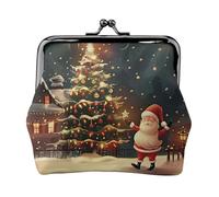Merry Christmas art Print Coin Purse for Women Cute PU Leather Kiss-lock Change Purse Wallet, Black, One Size, Pattern