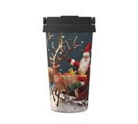 Merry Christmas Art Print Insulated Coffee Tumbler, 500ml Leakproof Stainless Steel Travel Mug, Double Walled, Hot & Cold Drinks - Perfect for Commuting, Office, Home