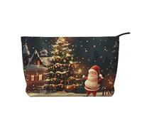 Merry Christmas Art Printed Corduroy Makeup Bag for Women Cute Make up Bag Travel Cosmetic Bag with Wristlet