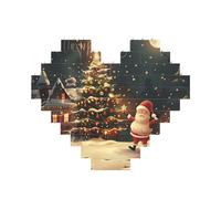 Merry Christmas art Printed Jigsaw Puzzle 10.8x12.8 CM, Heart-Shaped Puzzle Challenging Game for Adults, Fun Decorative Wall Decor