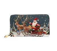 Merry Christmas Art Printed Leather Wallet for Men Women, Long Clutch Handbag with 12 Card Holder and 3 Money Clip