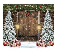 Merry Christmas Backdrop 9x6ft Christmas Tree Xmas Background Winter Barn Wooden Door Snowflake Photography Background New Year Party Decoration Banner