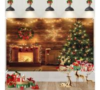 Merry Christmas Backdrop Banner - Large Tree Gifts Photo Booth Sign Background Fabric - Xmas Fireplace Theme Hanging Banner for Indoor Outdoor New Year Party Decorations Supplies
