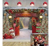 Merry Christmas Backdrop Winter Forest Wooden Barn Door North Pole Snowy Xmas Tree Photography Background Winter Christmas Family Holiday Party Decor Backdrop (8X6FT(94 x 70 inch))