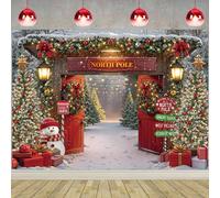 Merry Christmas Backdrop Winter Forest Wooden Barn Door North Pole Snowy Xmas Tree Photography Background Winter Christmas Family Holiday Party Decor Backdrop (10X8FT(120 x 96 inch))