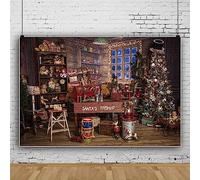 Merry Christmas Backdrops for Photography Vintage Retro Xmas Tree Cottage Gifts Santa's Workshop Backdrop for Kids Children Baby Shower Party Decorations Photo Booth Studio Props Vinyl 7x5ft