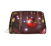 Merry Christmas Ball Makeup Bag for Women Cosmetic Bags Leather Travel Makeup Case Organizer Waterproof Make up Pouch Open Flat Toiletry Bag Portable Storage Pouch for Travelling, Silver, One Size
