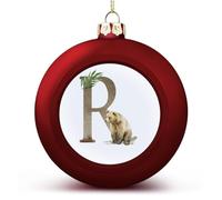 Merry Christmas Ball Ornament Red,Brown Monogram Alphabet Letter R Initial Bear Animal Christmas Ball Ornaments Decoration for Christmas Tree Pendant Keepsake for Xmas New Year