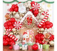Merry Christmas Balloon Arch Garland Kit, 127Pcs Red Sand White Gold Xmas Balloons with Gingerbread Man Santa Claus Candy Cane Foil Balloons for Christmas Holiday Winter New Year Party Decorations