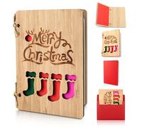 Merry Christmas Bamboo Cards, Christmas Wood Cards, Handmade Bamboo Card Real Bamboo Wood Greeting Card, Merry Christmas Greeting Card with Envelope, Christmas Handmade Cards (Christmas socks)