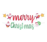 Merry Christmas Banner, Glitter Santa Claus Bunting Garland Holiday Hanging Sign for Indoor Outdoor Xmas Party Decorations Home Farmhouse Fireplace Wall Decor