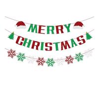 Merry Christmas Banner, Hanging Christmas Banner Decorations, Glitter Paper Xmas Banners Gifts for Inside, Home Office Merry Decorations Merry Decor for Party Fireplace Holiday Ornamentation