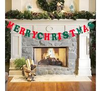 Merry Christmas Banner-Red and Green Merry Christmas Sign Felt Garland for Christma Party Decorations Holiday Mantle Fireplace Home Decor