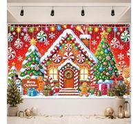 Merry Christmas Banner Red Christmas Decorations Gingerbread Man Backdrop | Xmas Tree Snow Scene for Indoor Outdoor Party Garage Door 180x110 Cm