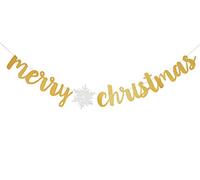 Merry Christmas Banner with Gold Glitter Snowflake Garland for Christmas Holiday Party Decorations by GotGala