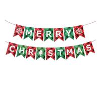 Merry Christmas Banners, Happy Christmas Garland Rustic Buffalo Plaid Pattern Design Decoration for Home Wall Fireplace Festive Decor