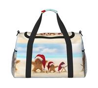 Merry Christmas Beach Full Print Travel Duffle Bag with Adjustable Shoulder Strap,Large Capacity Twill Polyester Crossbody Bag for Gym,Weekend Trips Outdoor Activities