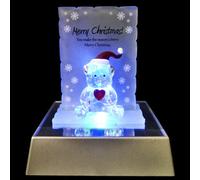 Merry Christmas Bear Figurine Glass Crystal Ornaments Gift Set Xmas & Led Light