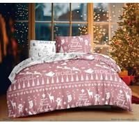 Merry Christmas Bedding Single Duvet Cover Set Blush Pink Reversible - Noel Festive Xmas Bedding Set for Adults & Kids - Soft & Easy Care (BLUSH PINK, Single)