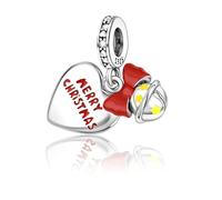 Merry Christmas Bell Heart New Dangle Charm 925 Sterling Silver Dangle Charm for Bracelet European Fashion Necklaces Wedding Day Valentine's Day Jewelry Gift for Sister Family Wife