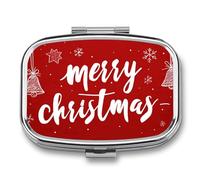 Merry Christmas Bells on Red Pill Box 2 Compartment Portable Medicine Pill Case Travel Pill Organizer for Pocket Purse