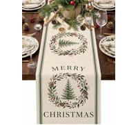 Merry Christmas Berry Pine Needle Table Runner 72 Inches Long,Table Runners Kitchen Dining Tables Decoration for Home Party Decor, Xmas Tree Pinecone on Linen Tables Runner Wedding Dresser Scarf