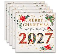 Merry Christmas & Best Wishes for 2027 Luxury Handmade Cards - Pack of 5 | Foil Embossed - Embellished - Raised Cut-Out Greeting Cards - 160 x 160mm