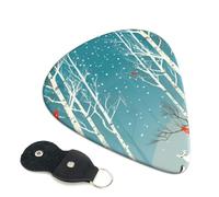 Merry Christmas Birch Tree Guitar Picks 6 Pack with Leather Guitar Pick Holder Keychain, Plectrum Key Fob Cases Bag, Abstract Art Plectrum for Acoustic Electric Guitar, Ukulele 0.46mm