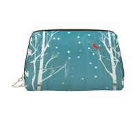 Merry Christmas Birch Tree Makeup Bag for Women Cosmetic Bags Leather Travel Makeup Case Organizer Waterproof Make up Pouch Open Flat Toiletry Bag Portable Storage Pouch for Travelling, Gold, One Size