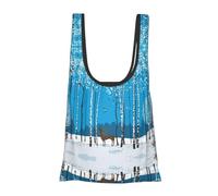 Merry Christmas Birch Tree Print Reusable, Foldable,Washable Grocery Bags Foldable in A Pouch Eco Tote Shopping Bag,Daily Shopping Loading