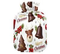 Merry Christmas Black Chocolate hot Bottle Water Bag with Soft Cover, 1L Warm Water Bottle for Bed for Hot and Cold Therapies,Hot and Cold Therapies,Bolsa Caliente para Dolores musculares