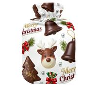 Merry Christmas Black Chocolate hot Water Bottles with Soft Cover, 2L Warm Water Bottle for Bed for ( Scenario), (Scenario), bolsas de agua Caliente para Dolores