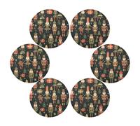 Merry Christmas Black Nutcracker Soldiers Round Place mats Indoor Reusable placemat wipable placemats for Dining Table Heat Resistant Waterproof Cork placemats Set of 6 15.4x15.4in