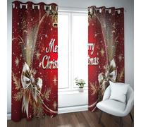 Merry Christmas Blackout Curtains Thermal Insulated Stars Straw Bow Darkening Curtains for Living Room Bedroom Kitchen Extra Wide Red 2 Panels (each W52xL72in)