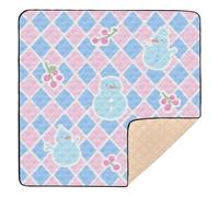 Merry Christmas Blue and Pink Checkered Pattern Large Non-Slip Foldable Baby Play mat for Floor Cozy Breathable Foldable Tummy Time & Crawling Mat for Baby Toddler Infant, 50'' x 50''