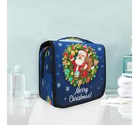 Merry Christmas Blue Santa Hanging Foldable Toiletry Cosmetic Bag Makeup Travel Organizer Bags Case for Women Girls Bathroom